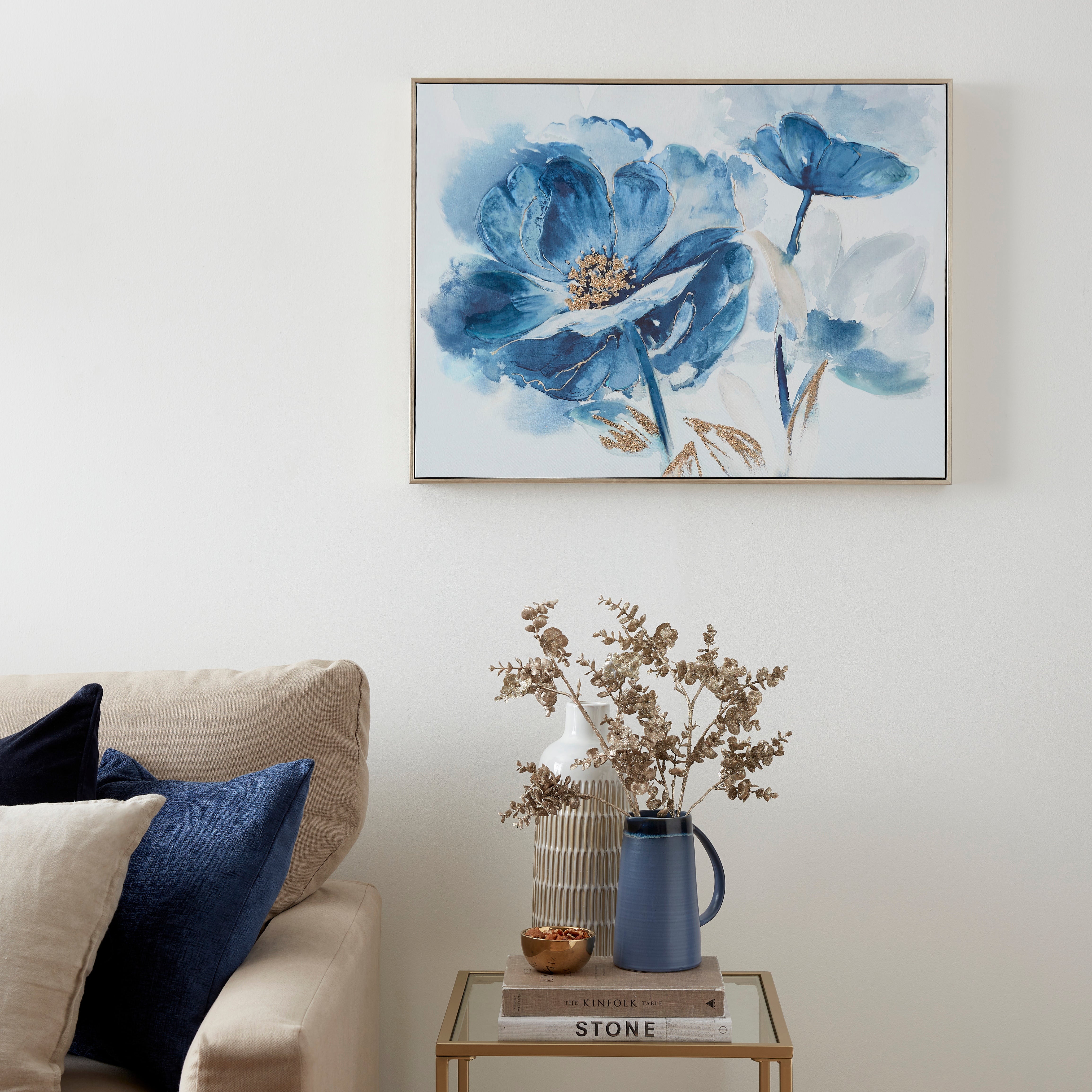 Gold Foil Blue Flower Capped Canvas 60x80cm Blue | Compare The Build