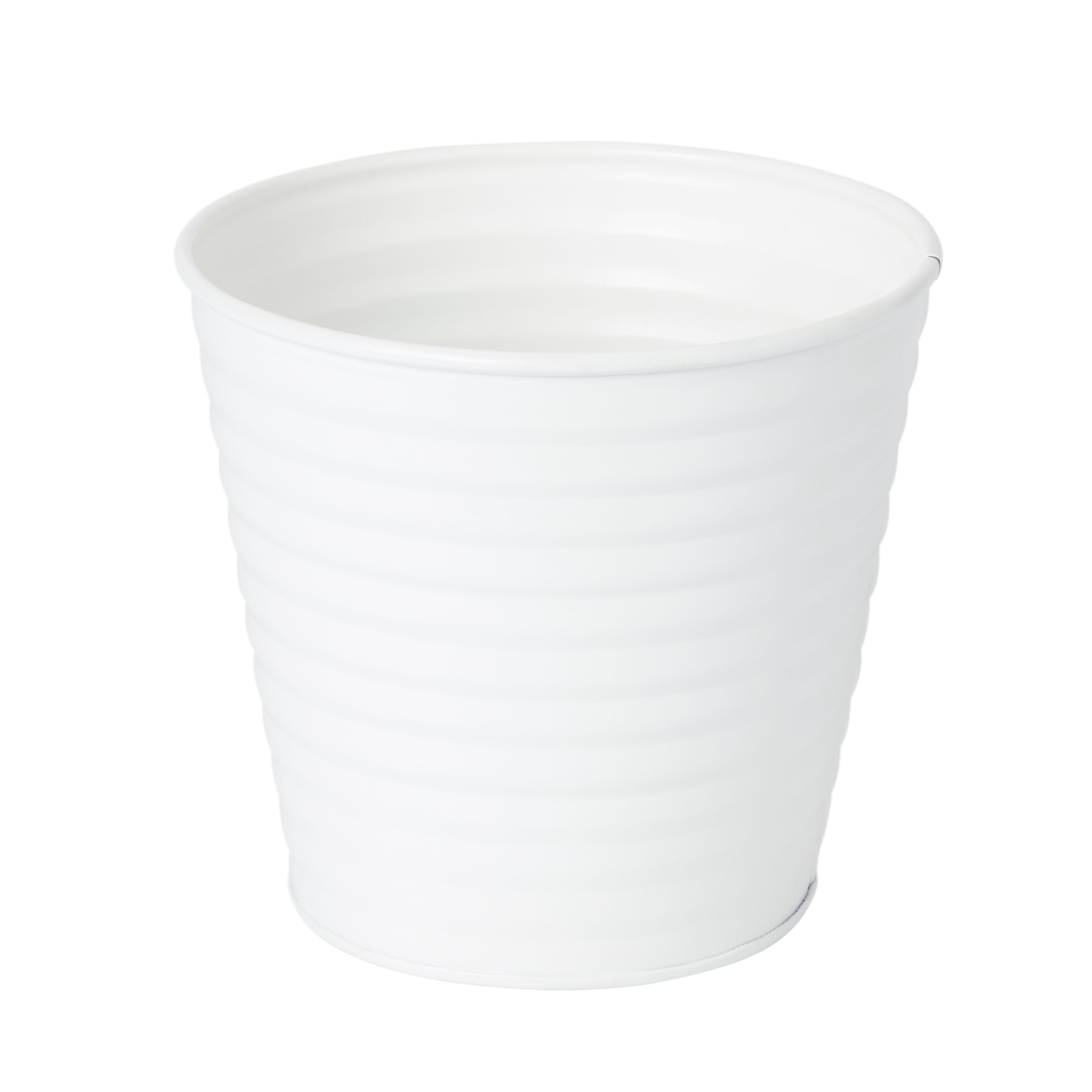 GoodHome White Metal Ribbed Circular Plant Pot (Dia)14.7Cm | Compare The Build