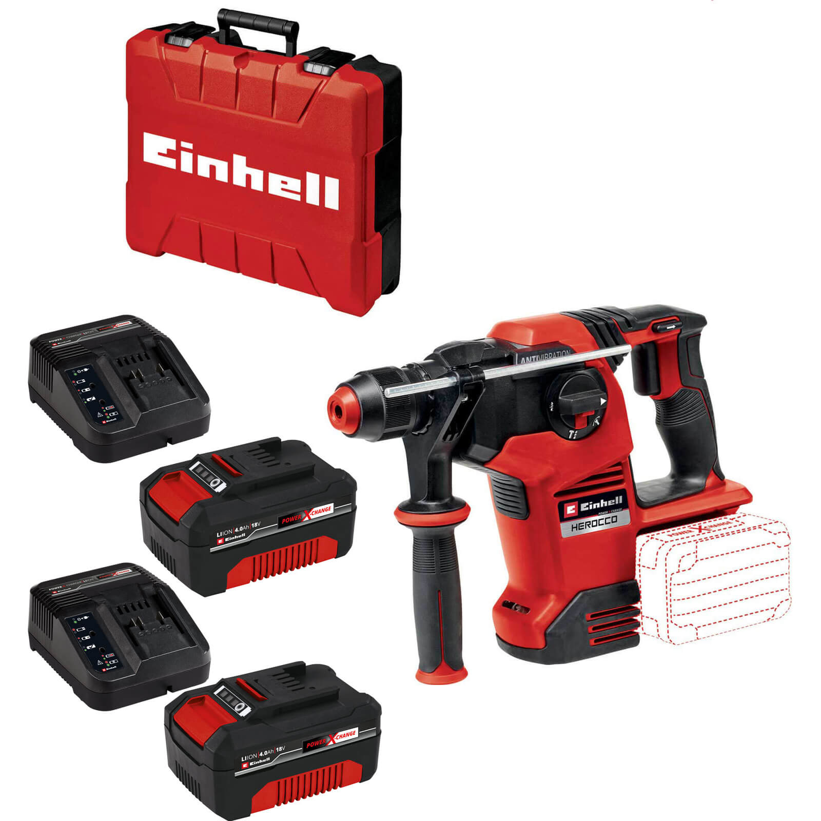 Einhell HEROCCO 36/28 36v Cordless Brushless SDS Plus Rotary Hammer Drill 2 x 4ah Li-ion Charger Case | Compare The Build