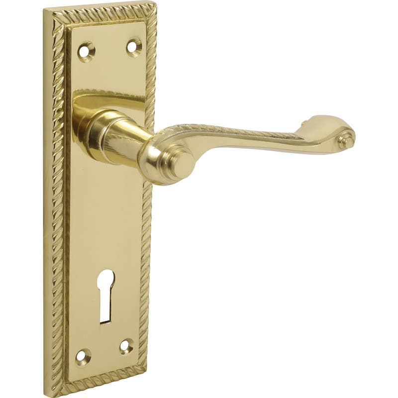 Polished Brass Georgian Long Backplate Scroll Lever Lock Door Handle - Pair - Designer Levers Price Comparisons | Compare The Build