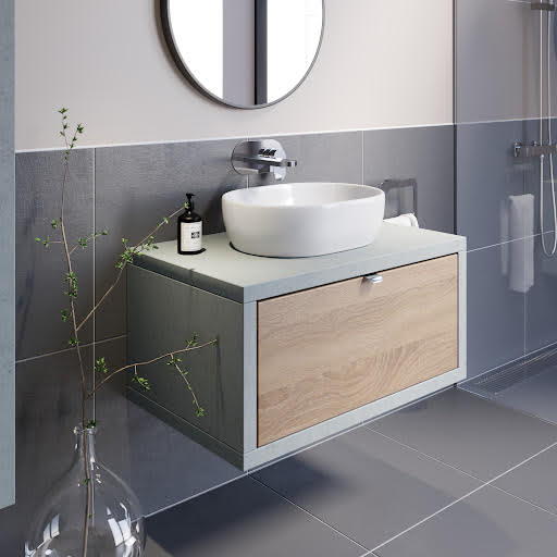 Vitusso Concrete Grey & Wood Wall Hung Vanity Unit & St Tropez Countertop Basin 800mm Price Comparisons | Compare The Build