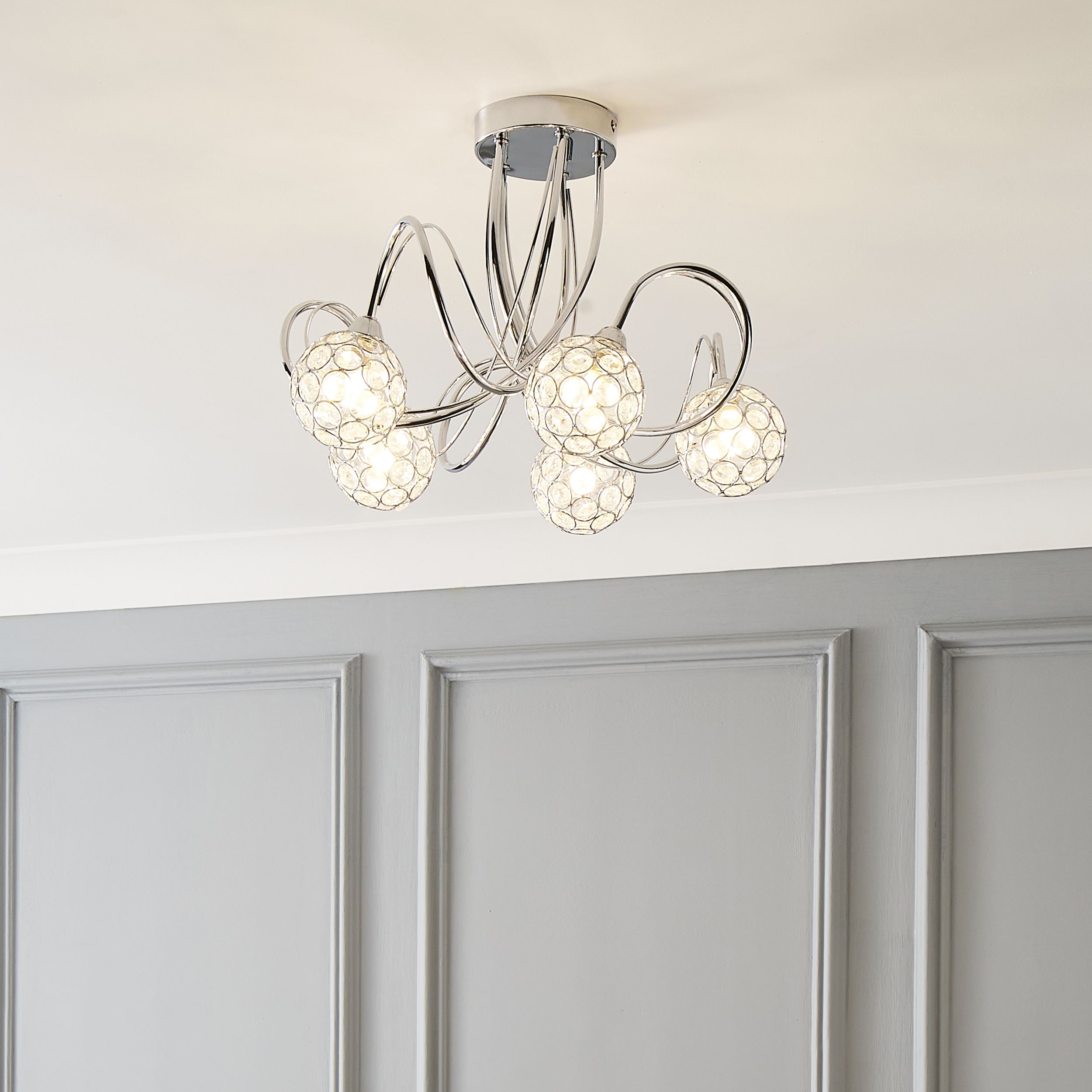 The Lighting Edit Ida Crystal Chrome Effect 5 Lamp Large Ceiling Light Price Comparisons | Compare The Build
