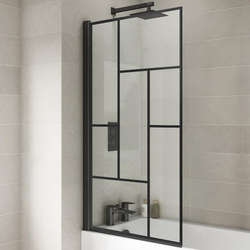 Luxura Square Abstract Crittall Bath Shower Screen - Matt Black 6mm Price Comparisons | Compare The Build