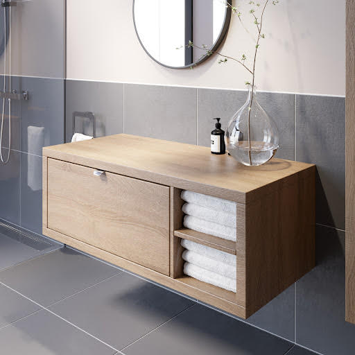 Vitusso Wood Wall Hung Vanity Unit with Shelf - 1100mm Width RH Price Comparisons | Compare The Build