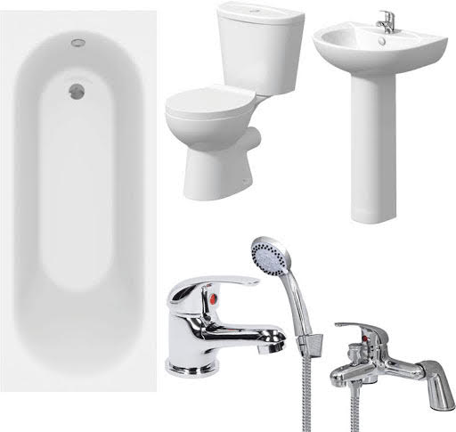 Bathroom Suite with Bath, Close Coupled Toilet,  Basin & Taps - 1500mm Price Comparisons | Compare The Build