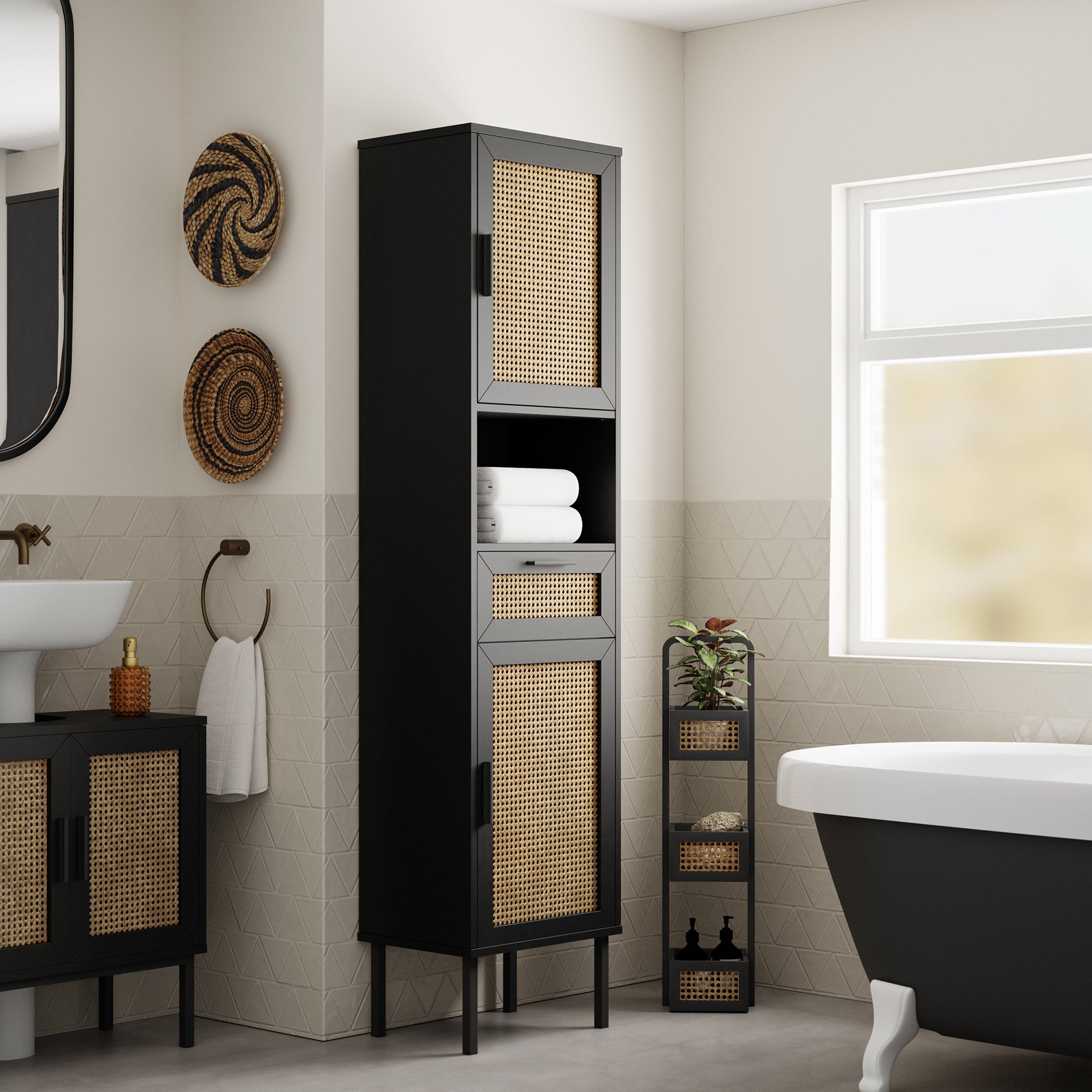 Winslow Tall Cabinet Black Rattan Black Price Comparisons | Compare The Build