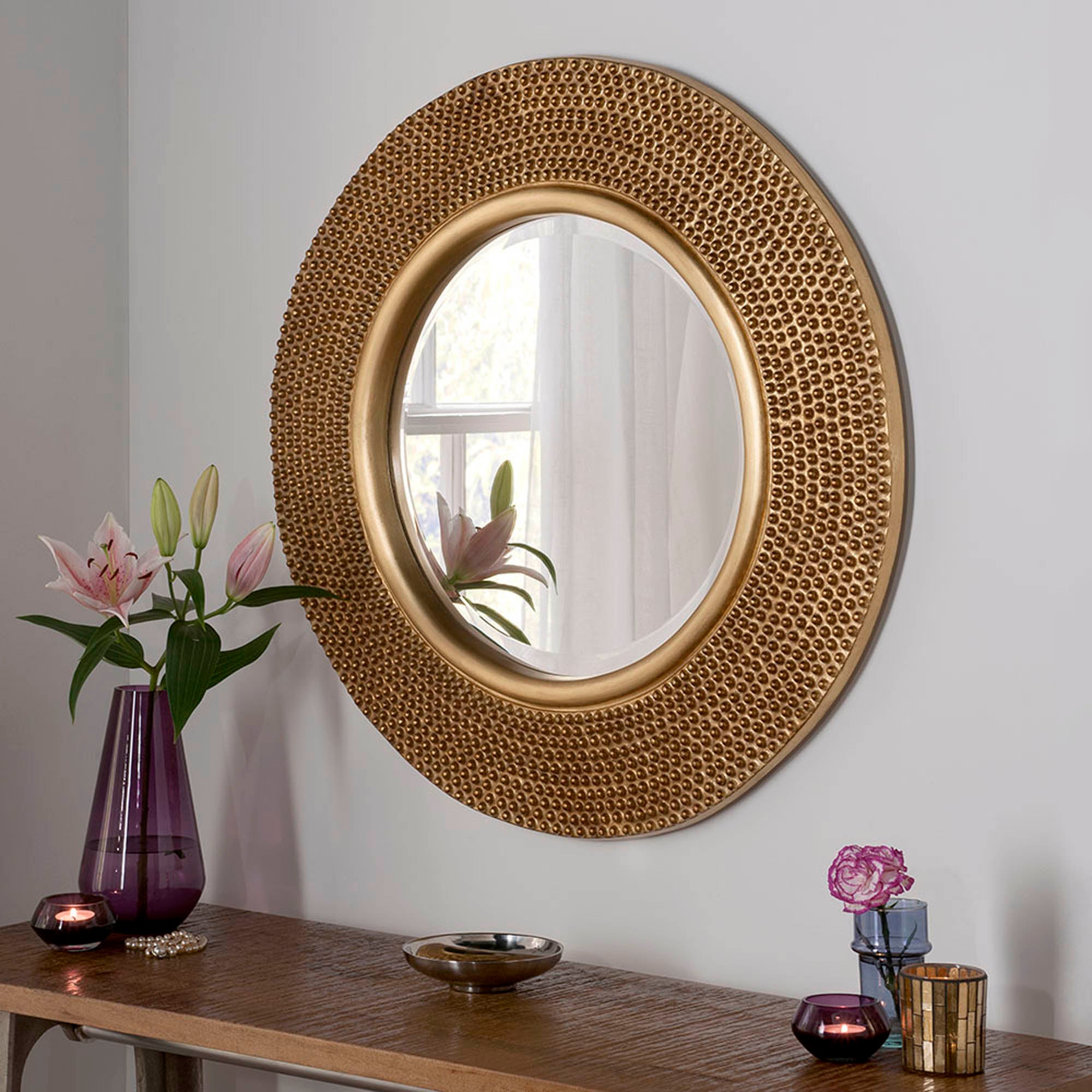 Yearn Round Beaded Mirror 78x78cm Gold Effect Gold Effect Price Comparisons | Compare The Build