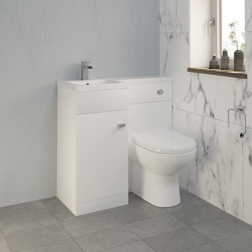 Aurora Toilet & Basin Vanity Unit Combination with Doors - 900mm White Gloss Left Hand Price Comparisons | Compare The Build