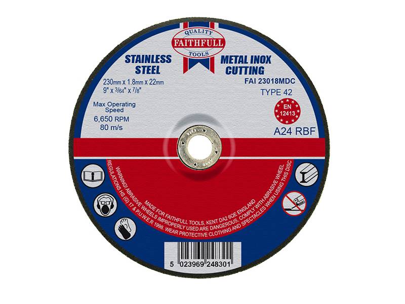 Faithfull FAI23018MDC Depressed Centre Stainless Steel Cutting Disc 230 x 1.8 x 22.23mm Price Comparisons | Compare The Build