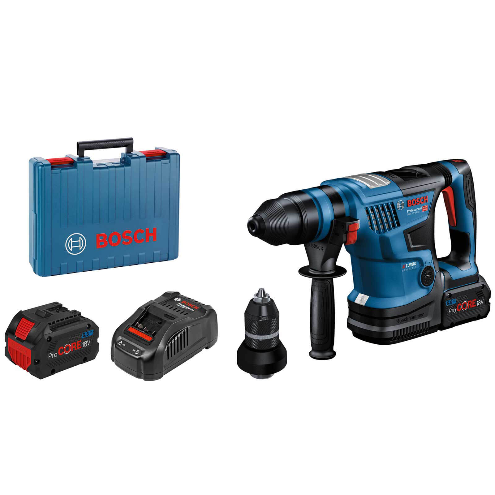 Bosch GBH 18V-34 CF BITURBO 18v Brushless SDS Plus Rotary Hammer Drill 2 x 5.5ah Li-ion Charger Case | Compare The Build