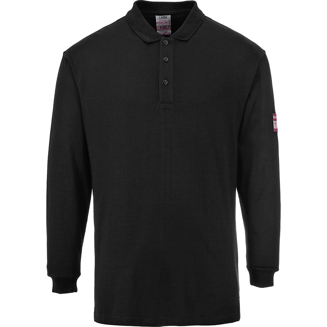 Modaflame Mens Flame Resistant Antistatic Long Sleeve Polo Shirt Black 2XL Price Comparisons | Compare The Build