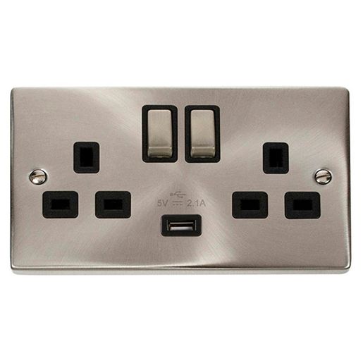 Click Deco Ingot 2 Gang Switched Sockets Black Satin Chrome 13 A VPSC570BK Price Comparisons | Compare The Build