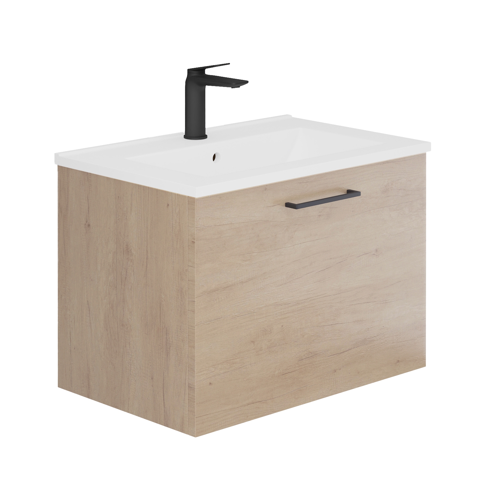 Bathstore Hartley 600mm Wall Hung Vanity Single Drawer Unit and Basin - Oak Effect | Compare The Build