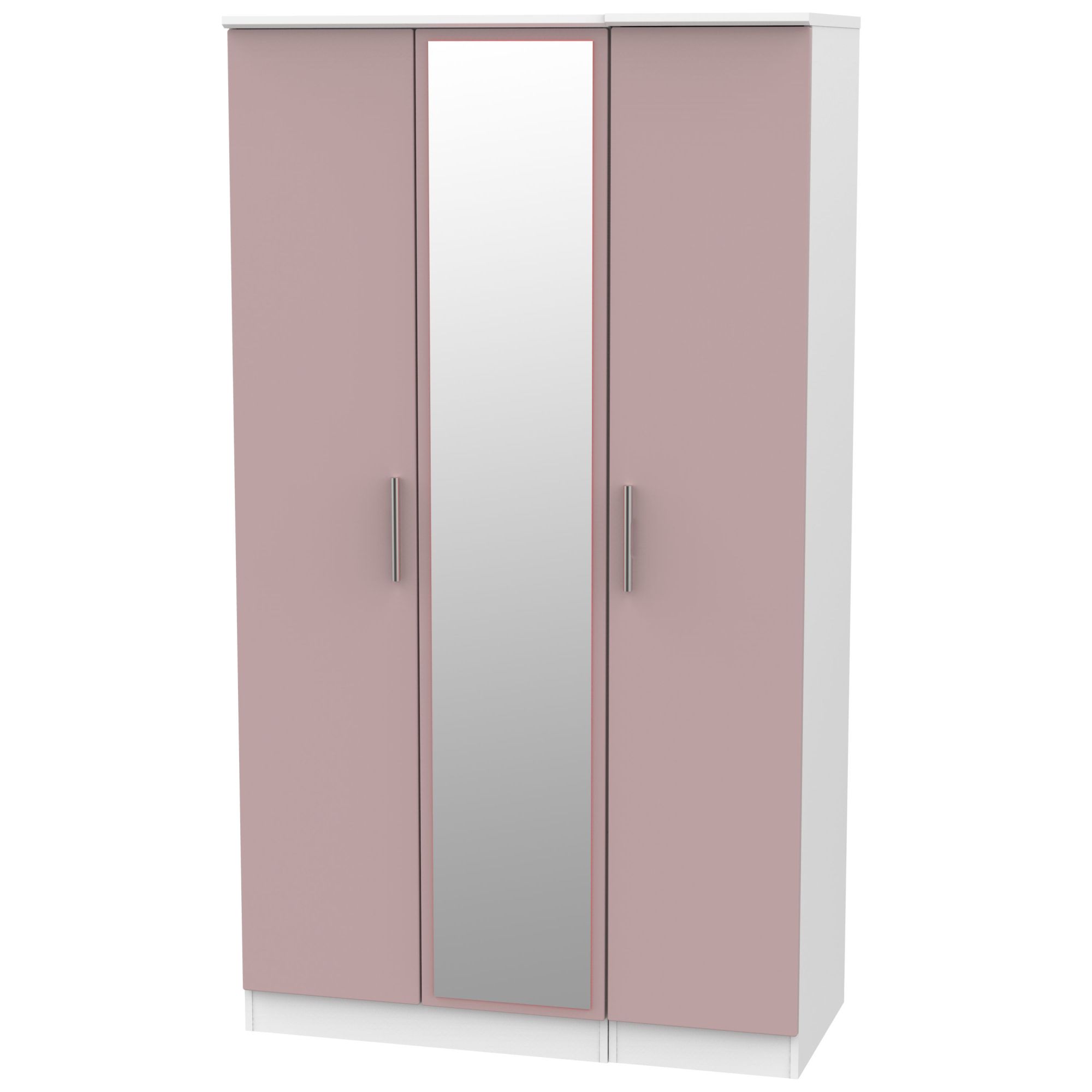 Azzurro Contemporary Pre-Assembled Mirrored Matt Pink & White 3 Door Tall Triple Wardrobe (H)1970mm (W)1110mm (D)530mm Price Comparisons | Compare The Build