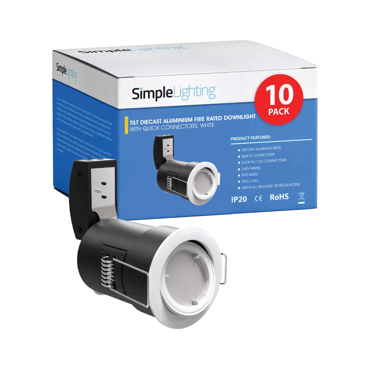 Pack of 10 Die-Cast GU10 Fire Rated Tilt Downlights with a White Finish Price Comparisons | Compare The Build