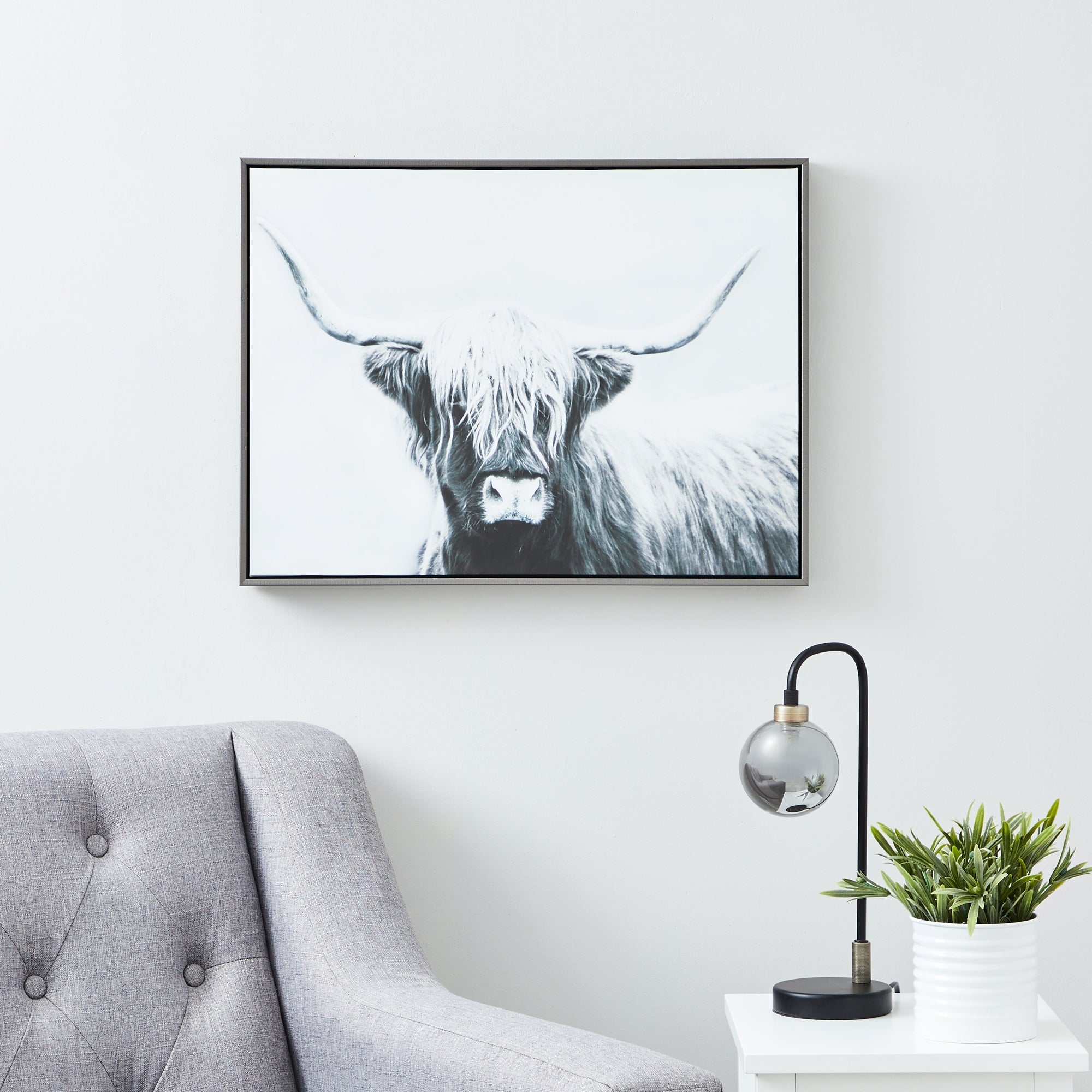 Highland Cow Boxed Canvas Black and white Price Comparisons | Compare The Build