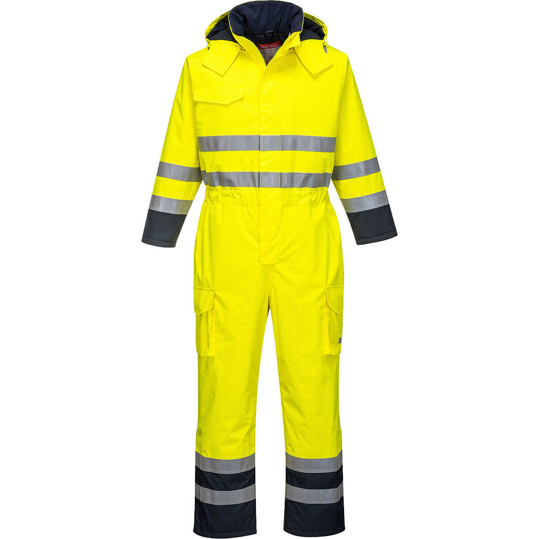 Biz Flame Hi Vis Flame Resistant Rain Multi Coverall Yellow / Navy XL | Compare The Build