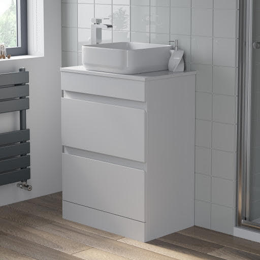 Artis White Gloss Free Standing Drawer Vanity Unit & Affine Cannes Countertop Basin- 600mm Width Price Comparisons | Compare The Build