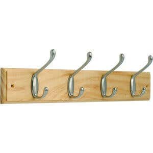 4 Satin Nickel Coat &amp; Hat Hooks on Natural Pine Board - Decorails | Compare The Build