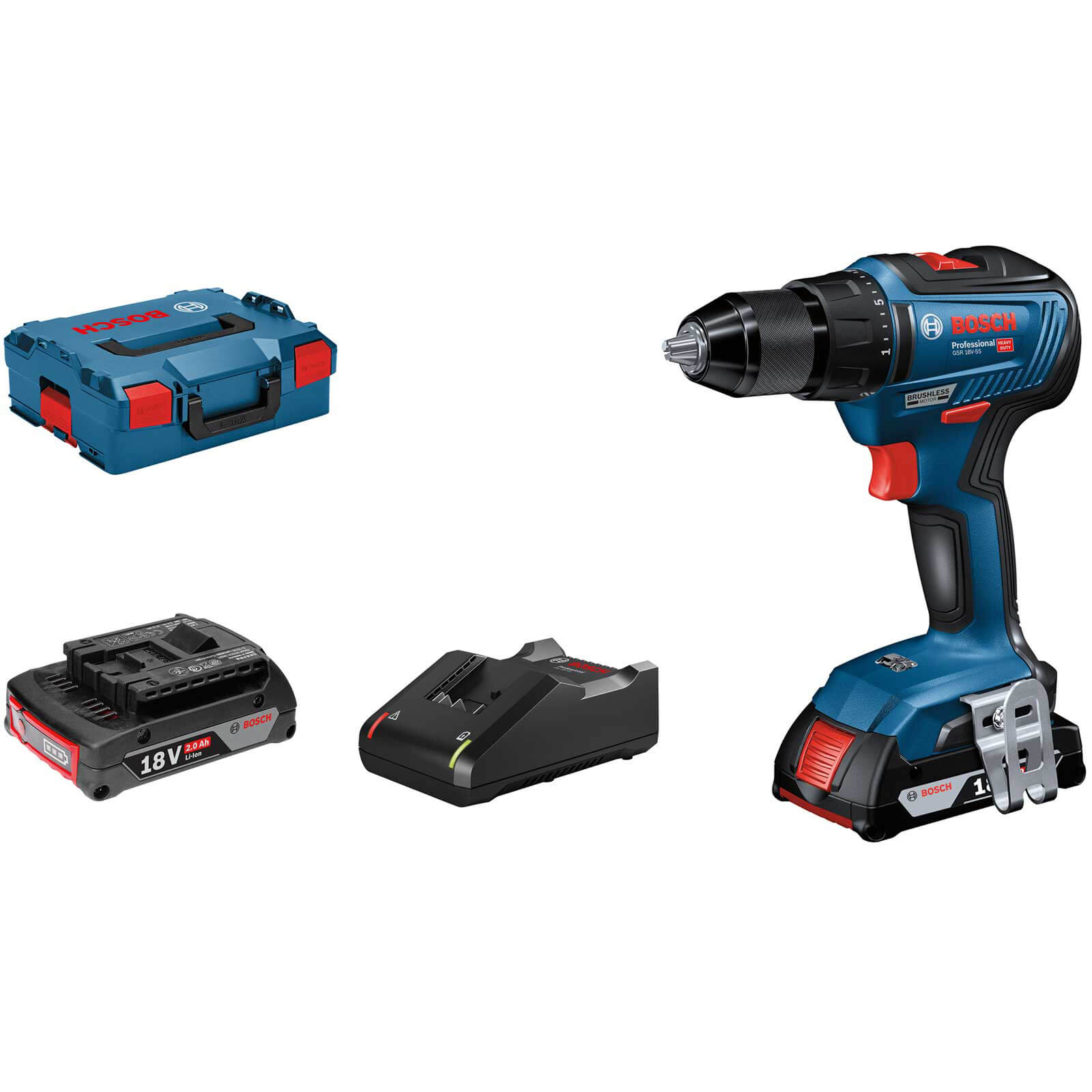 Bosch GSR 18V-55 18v Cordless Brushless Drill Driver 2 x 2ah Li-ion Charger Case Price Comparisons | Compare The Build