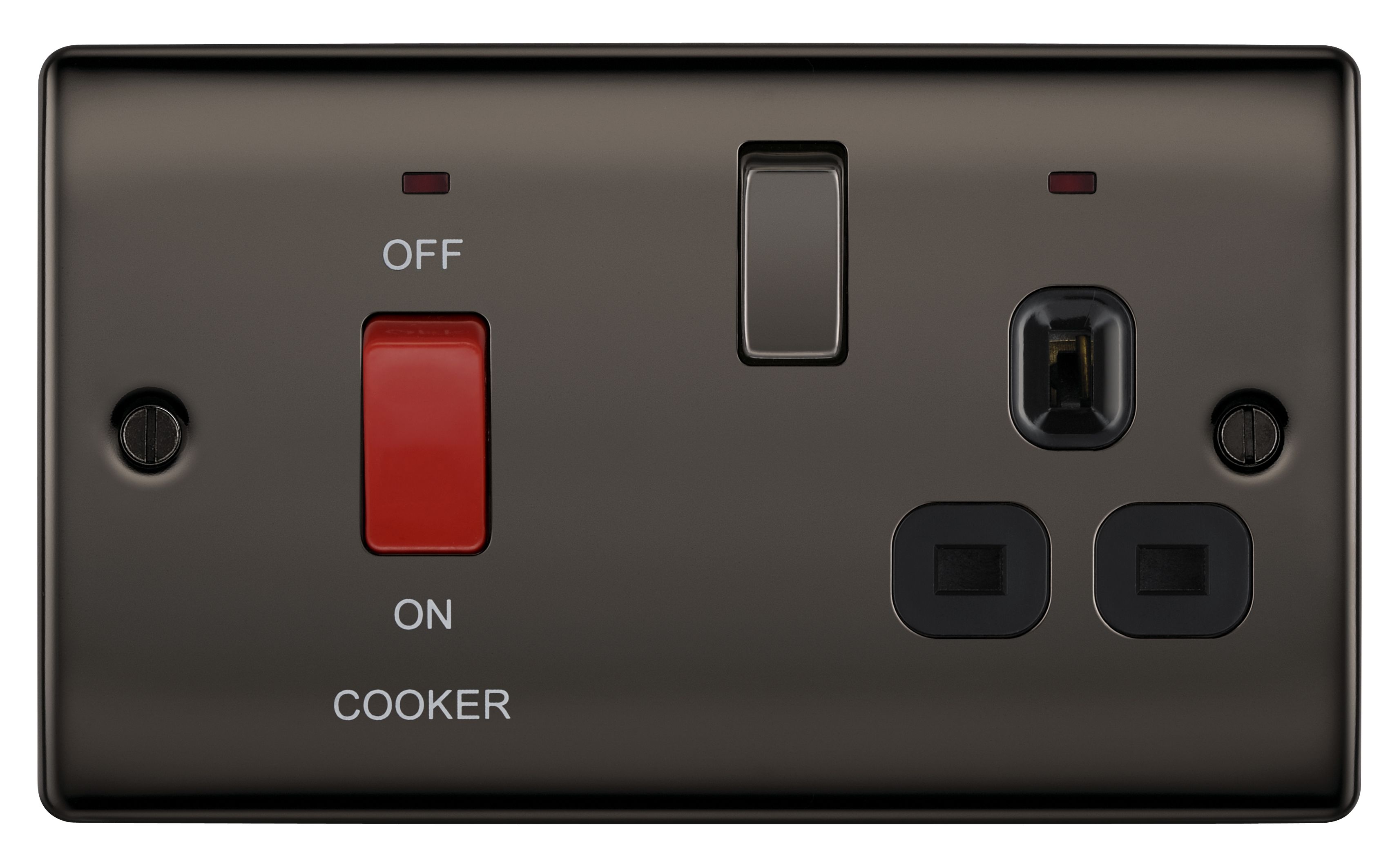 British General Black Nickel Effect Double 45A Switched Cooker Switch & Socket With Black Inserts Price Comparisons | Compare The Build