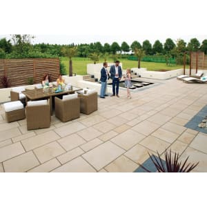 Marshalls Sawn Versuro Smooth Caramel Cream Paving Slab 1200 x 1200 x 30 mm - 11.52m2 pack | Compare The Build