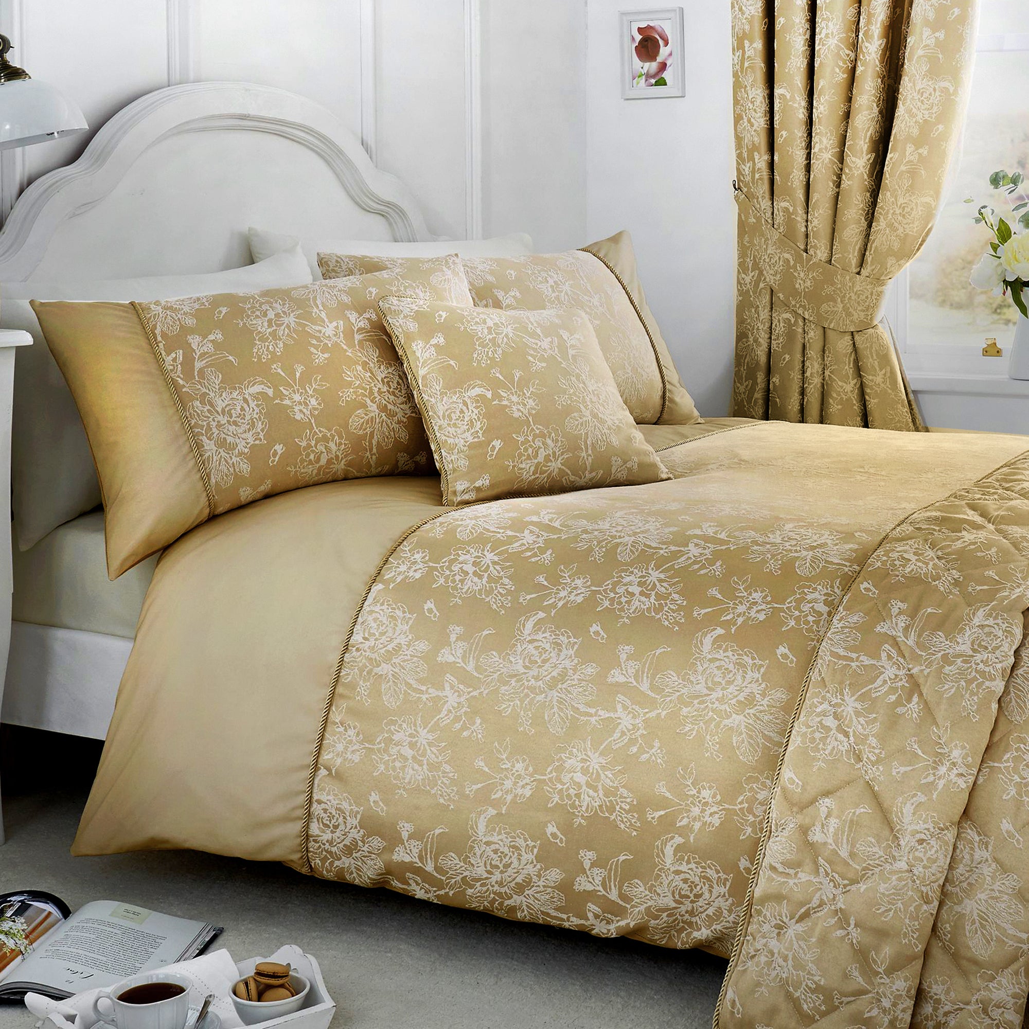 Dreams and Drapes Woven Jasmine Champagne Duvet Cover and Pillowcase Set Champagne Price Comparisons | Compare The Build