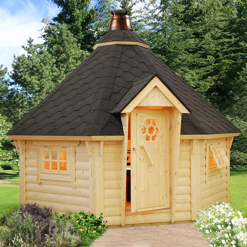 Palmako Eva 3.8m x 3.8m Corner Log Cabin BBQ Hut - Barbecue Hut (44mm) Price Comparisons | Compare The Build