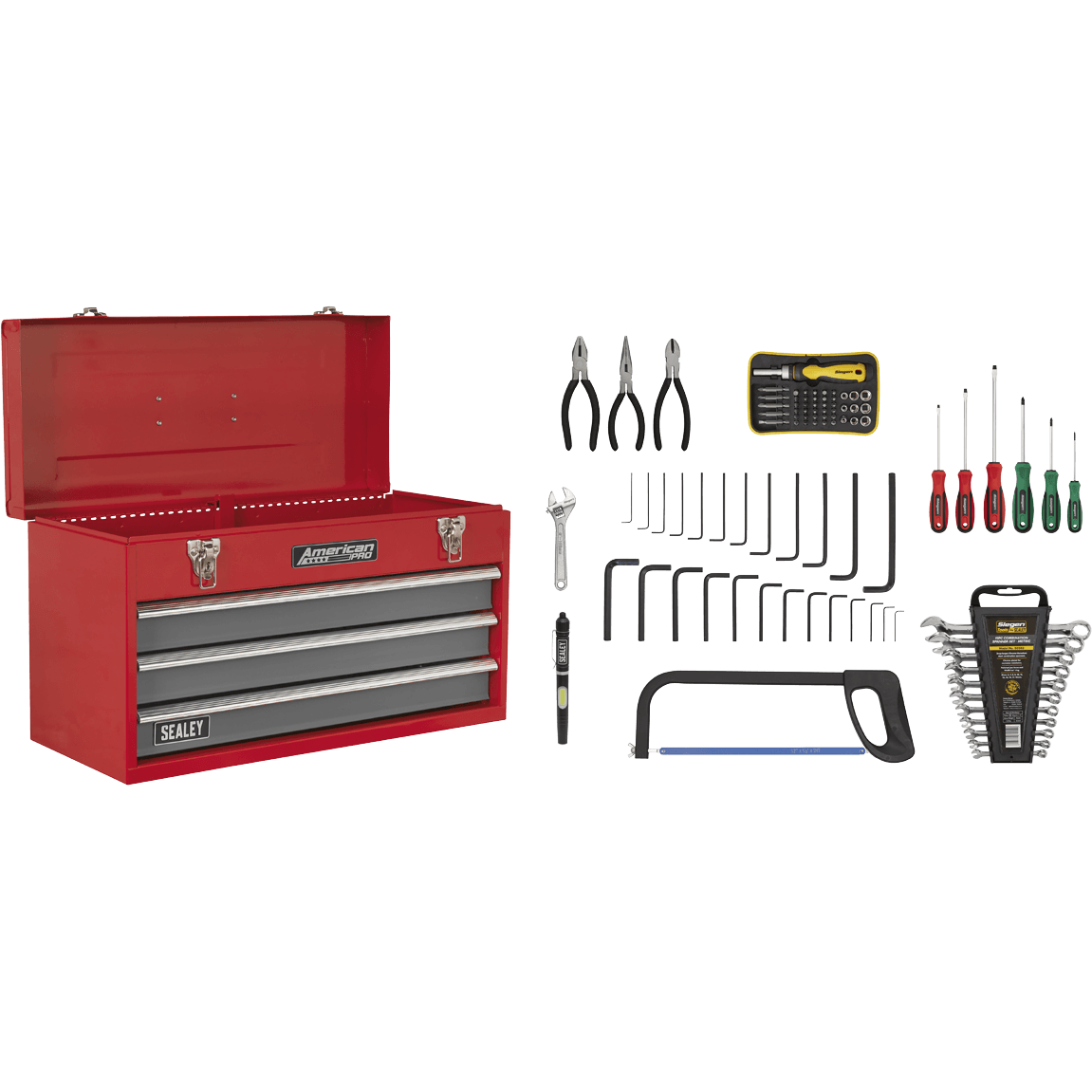 Sealey American Pro 3 Drawer Tool Chest + 93 Piece Tool Kit Red / Grey Price Comparisons | Compare The Build