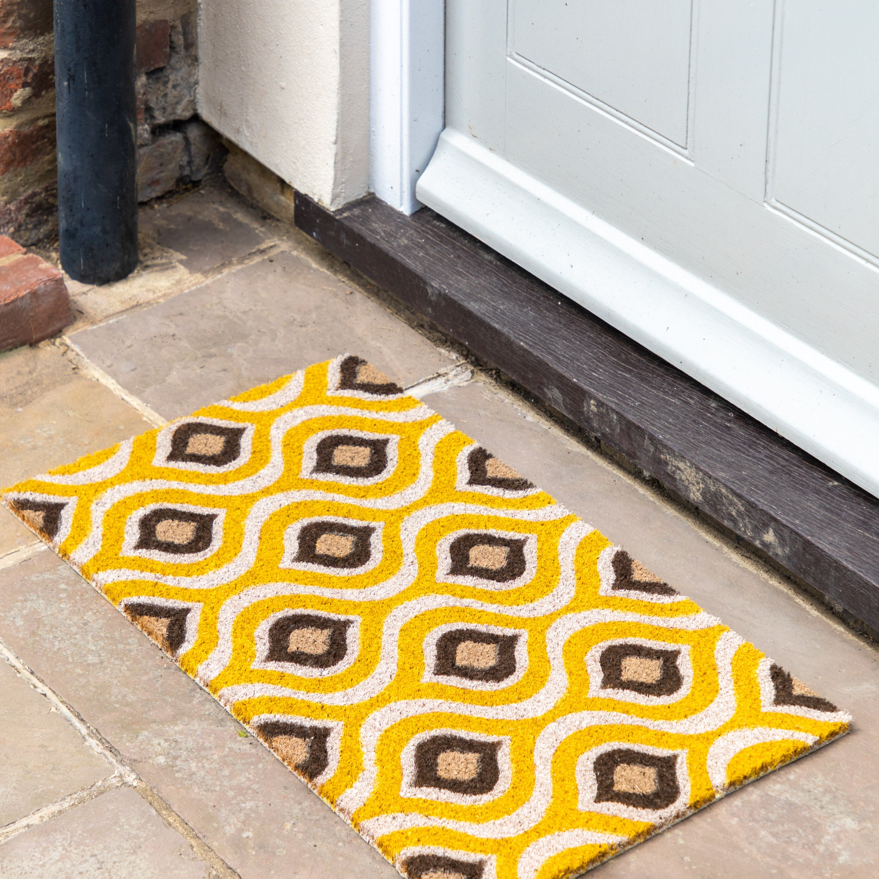 Cedar & Sage Geo Ikat Design Coir Doormat Yellow/Brown/White Price Comparisons | Compare The Build