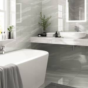 Wickes Olympia™ Grey Polished Sandstone Porcelain Wall & Floor Tile - 600 x 300mm Price Comparisons | Compare The Build