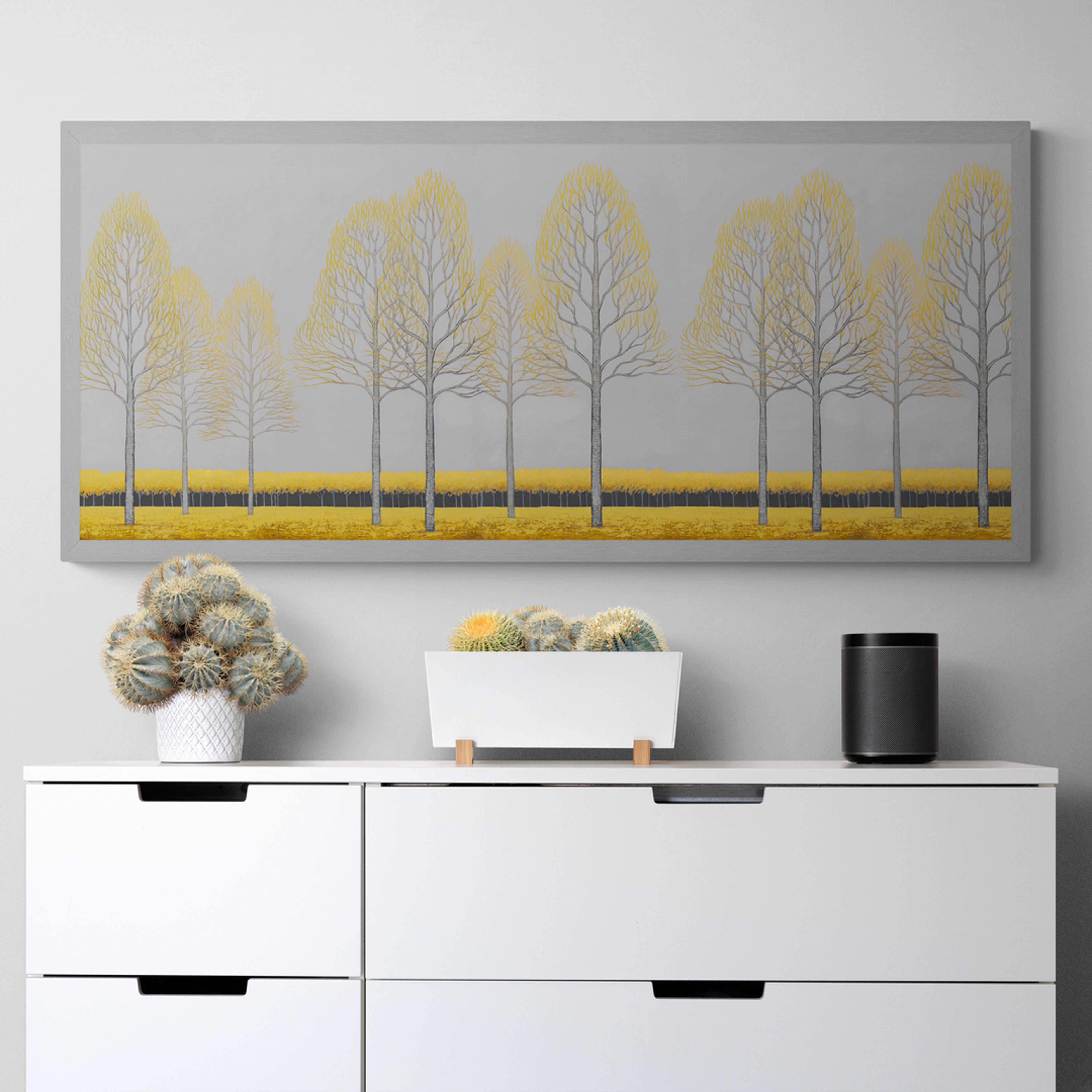 Ochre Poplars Panoramic Framed Print Yellow/Grey Price Comparisons | Compare The Build