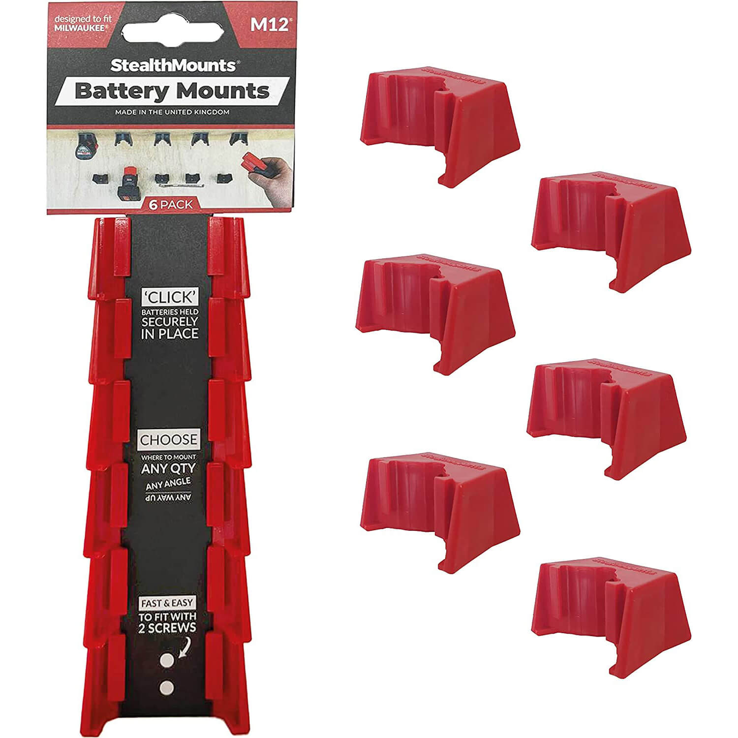 Stealth Mounts 6 Pack Battery Mounts For Milwaukee 12V M12 Batteries Red Price Comparisons | Compare The Build