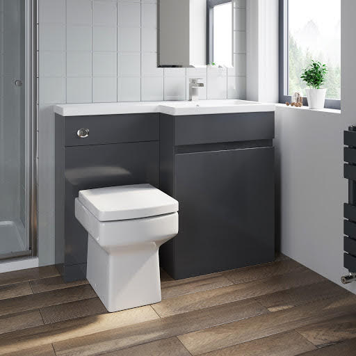 Artis Flat Pack Basin Vanity Unit & Royan Toilet Combination - 1100mm Grey Gloss Right Hand Price Comparisons | Compare The Build