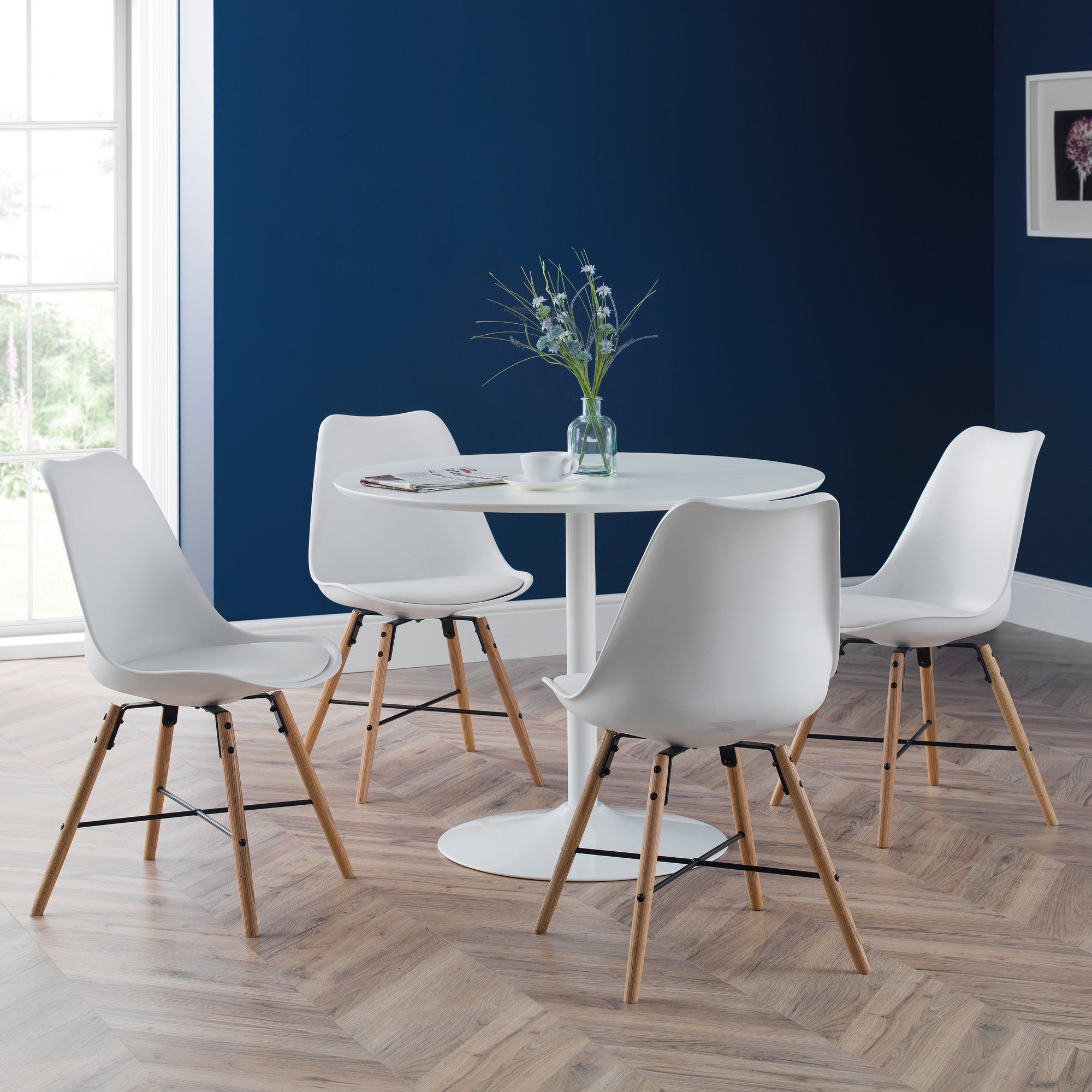 Blanco Round White Pedestal Dining Table with 4 Kari Dining Chairs White Price Comparisons | Compare The Build