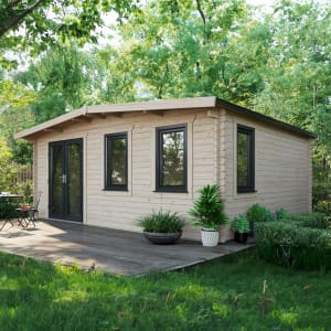 Power Sheds Left Hand Door Apex Chalet Log Cabin, in Natural, Wood, Size: 16x18ft Price Comparisons | Compare The Build