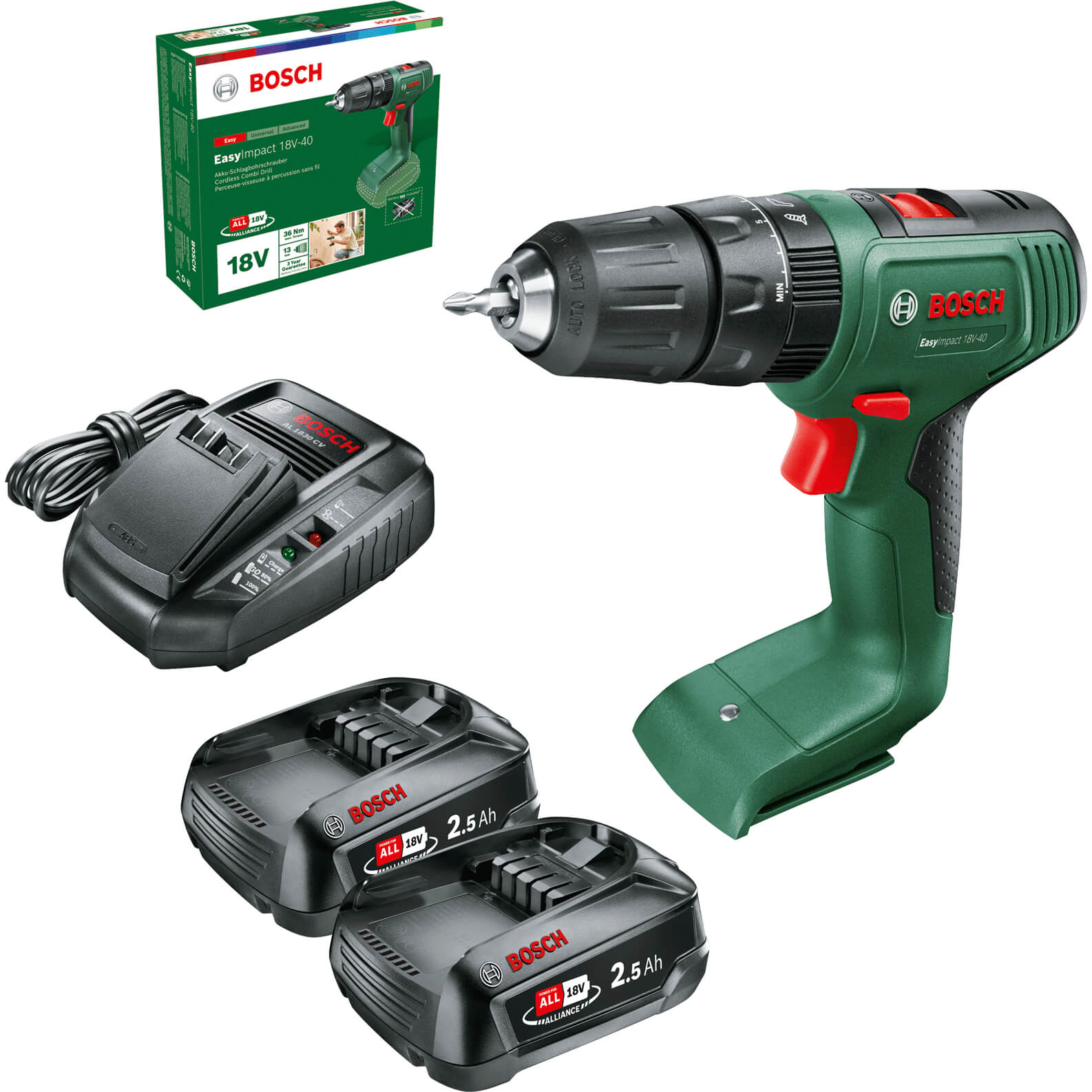 Bosch EASYIMPACT 18V-40 18v Cordless Combi Drill 2 x 2.5ah Li-ion Charger No Case Price Comparisons | Compare The Build