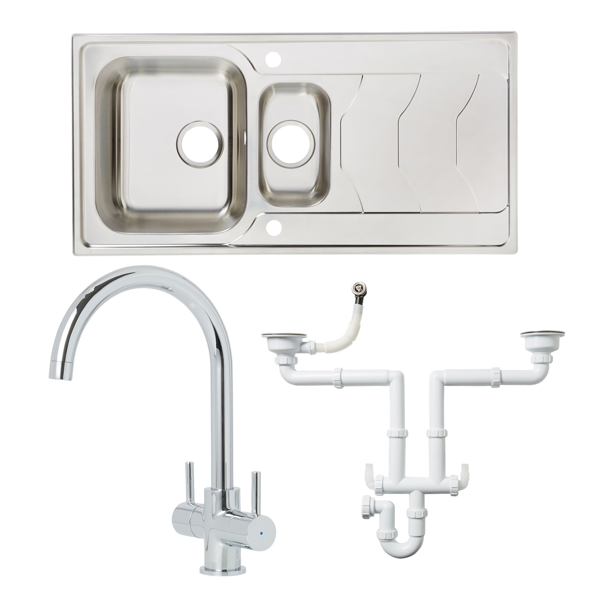 Cooke & Lewis Stainless Steel 1.5 Bowl Sink, Tap & Waste Kit Price Comparisons | Compare The Build