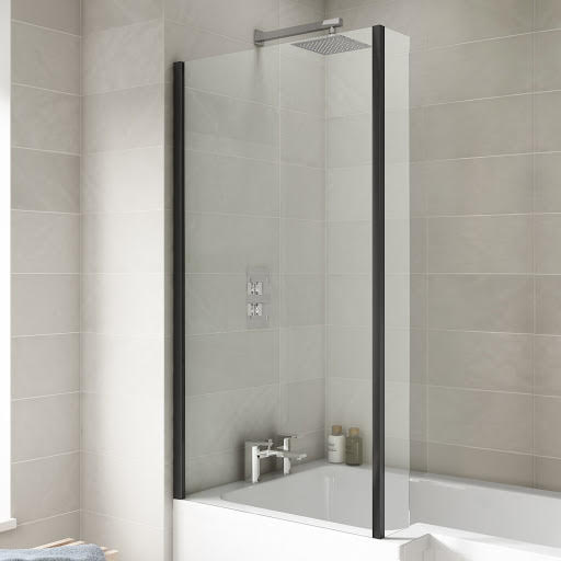 Luxura Square Bath Screen with Fixed Return Panel 800mm - Black 6mm Price Comparisons | Compare The Build