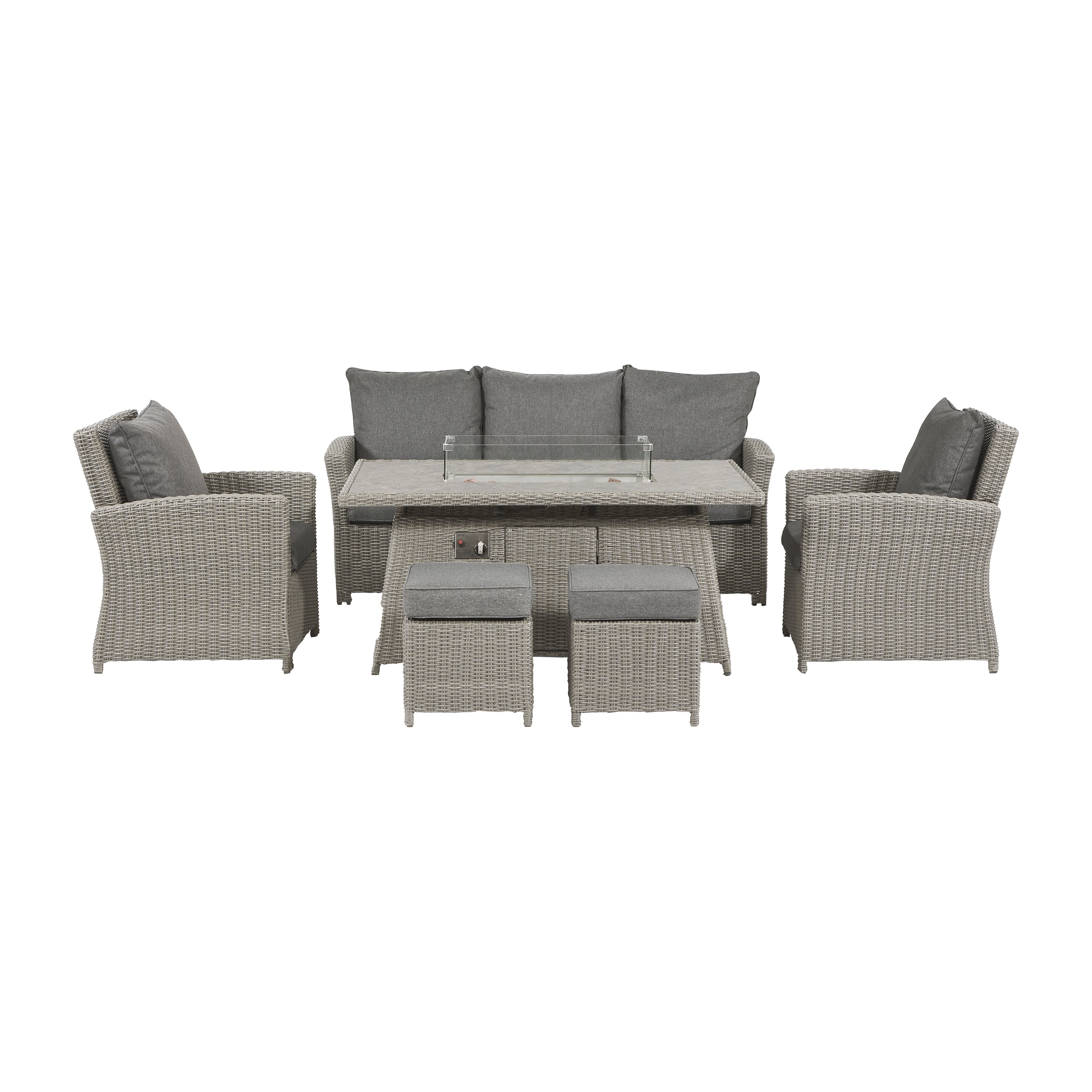 Barbados 3 Seater Rattan Lounge Set & Fire Pit Slate (Grey) | Compare The Build