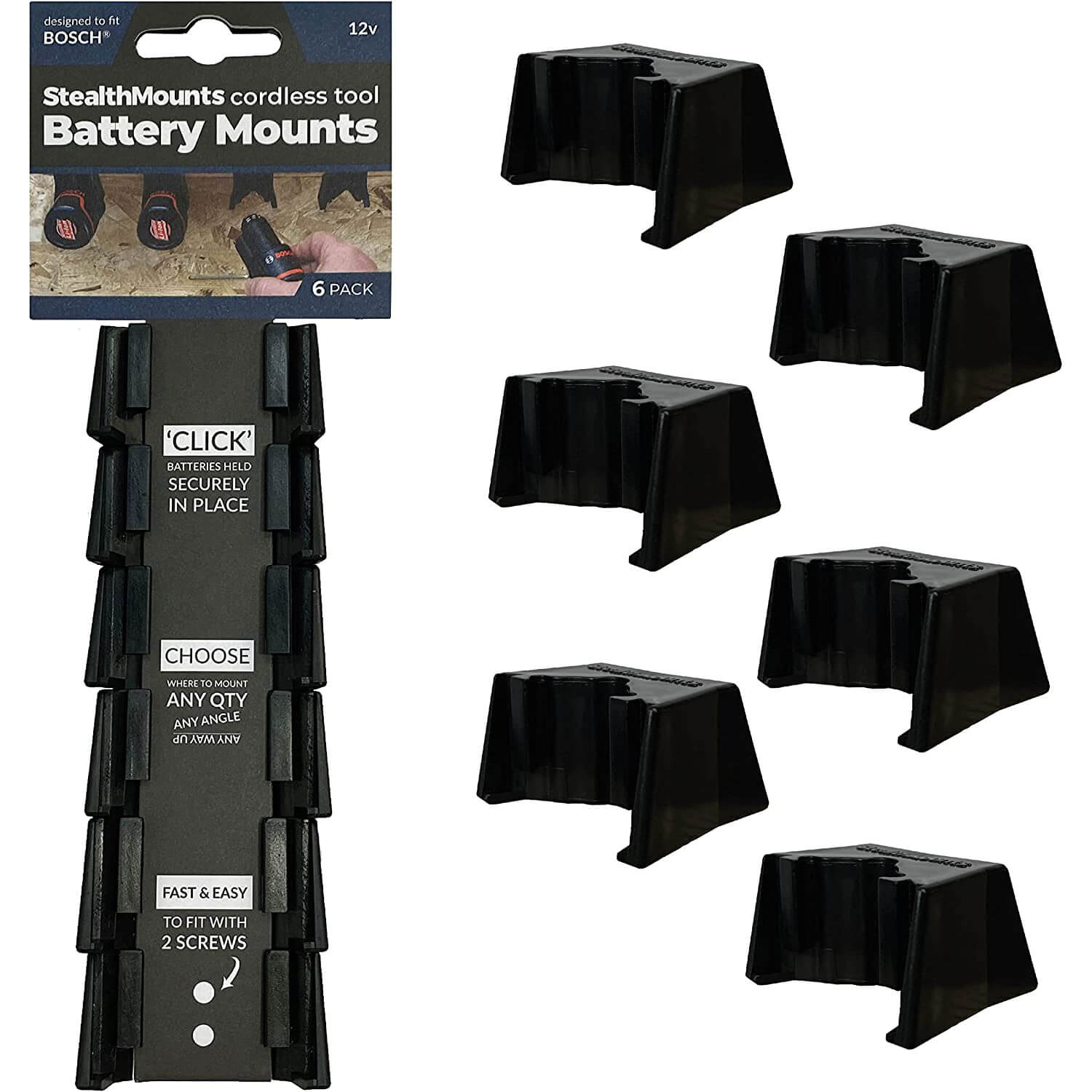 Stealth Mounts 6 Pack Battery Mounts For Bosch 12V PRO Batteries Black Price Comparisons | Compare The Build