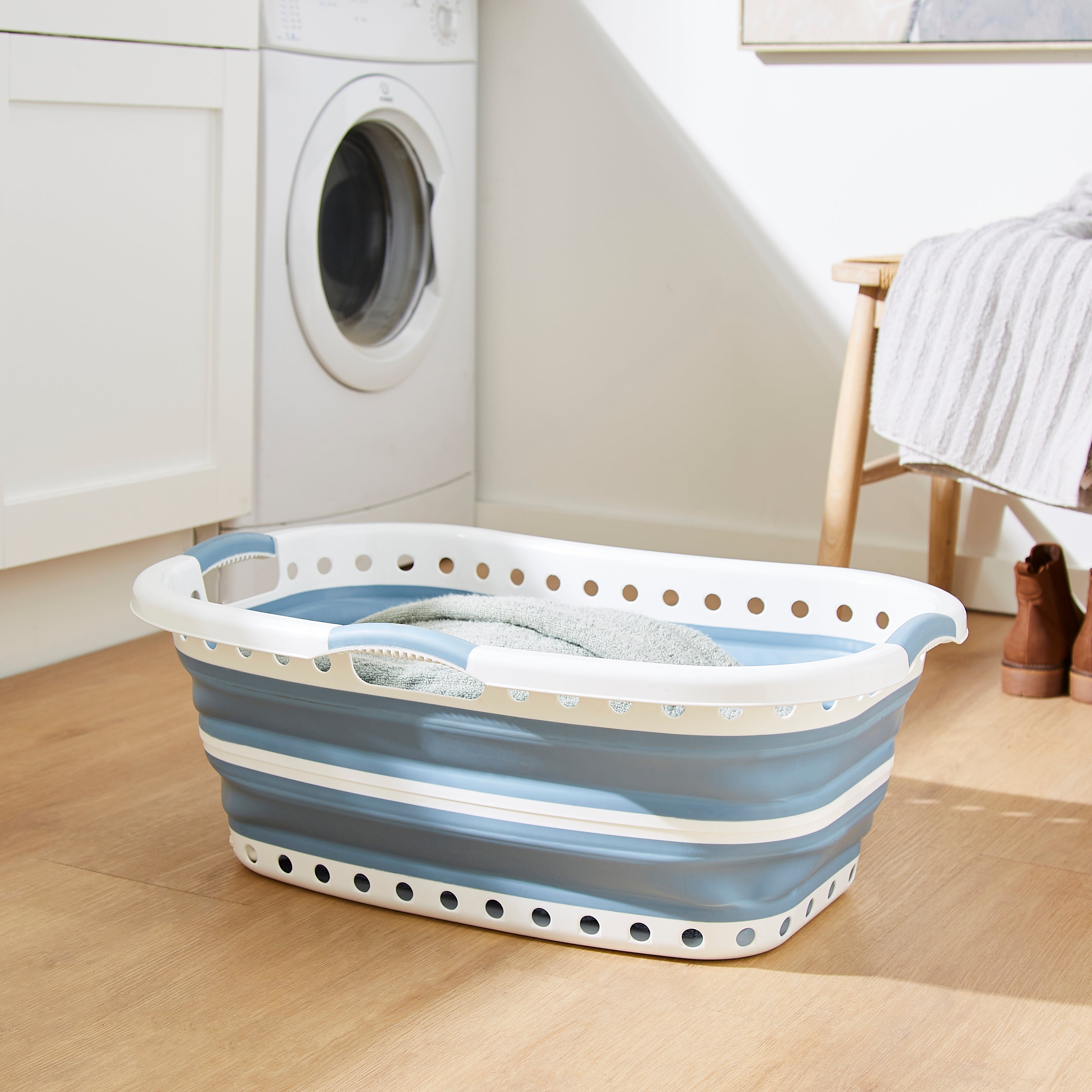 Collapsible Hip Laundry Basket Ashley Blue | Compare The Build