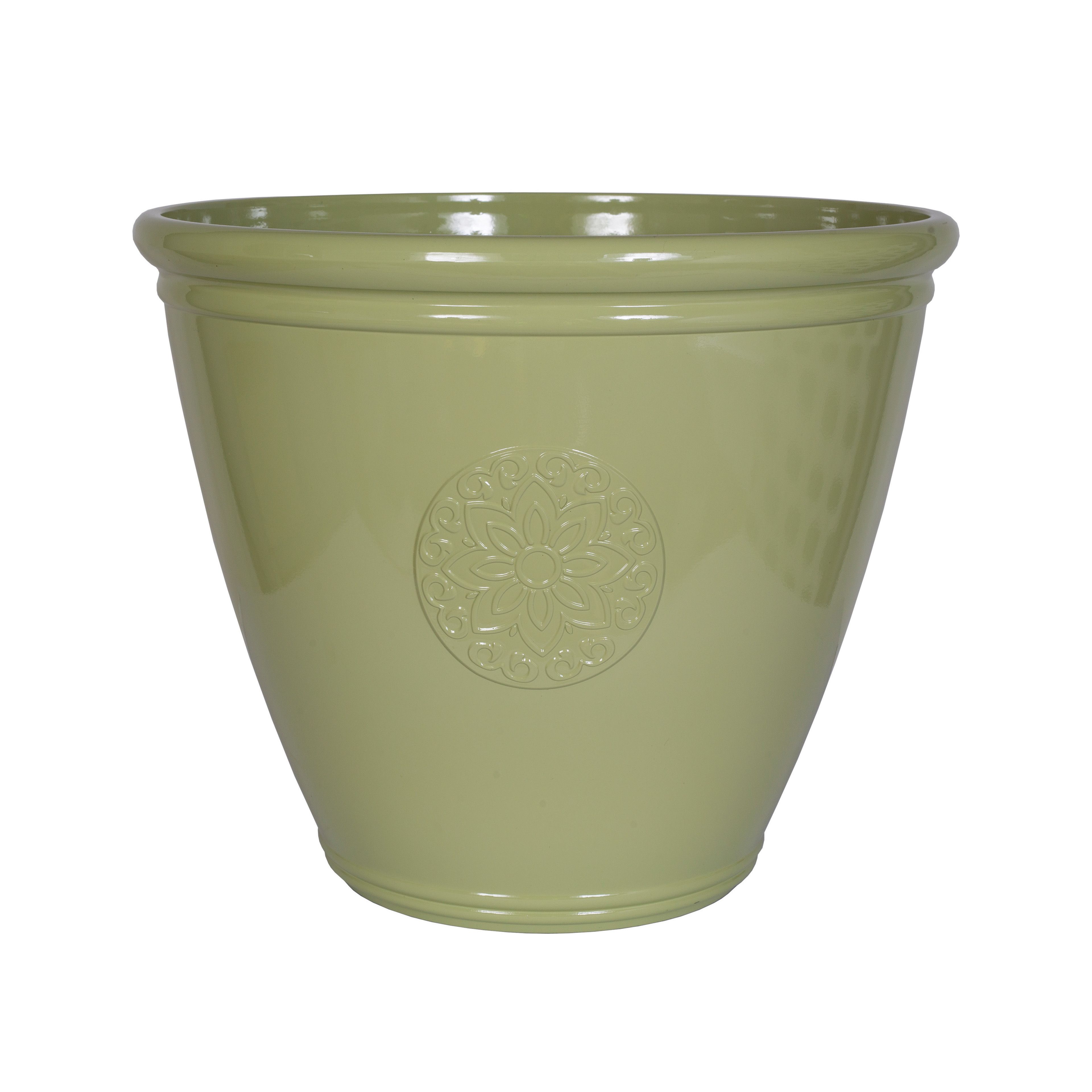 Southern Patio Sullivan Green Polypropylene (Pp) & Polystyrene (Ps) Motif Emblem Round Plant Pot (Dia)40.2Cm | Compare The Build