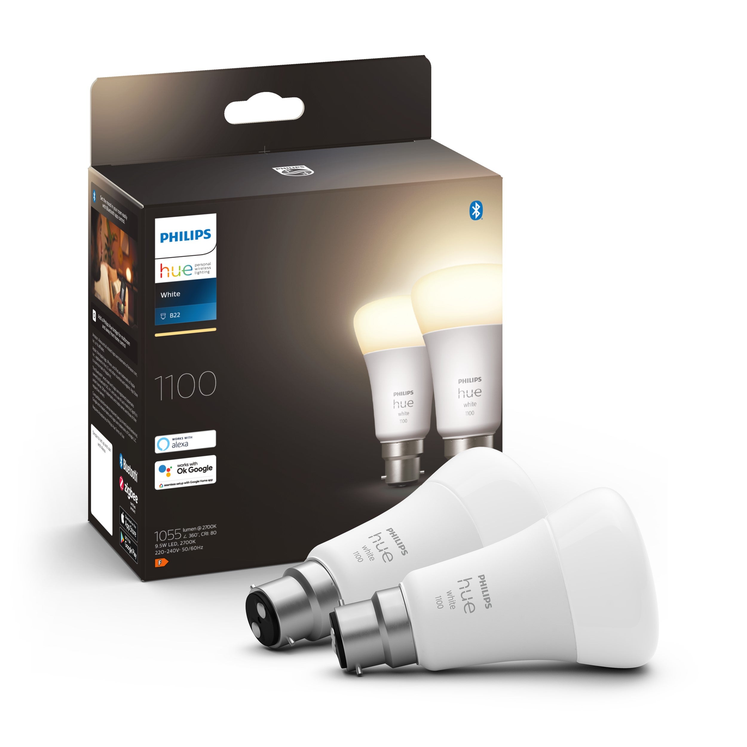 Philips HUE Smart 9.5 Watt BC LED Dimmable GLS Bulb 2 Pack White Price Comparisons | Compare The Build