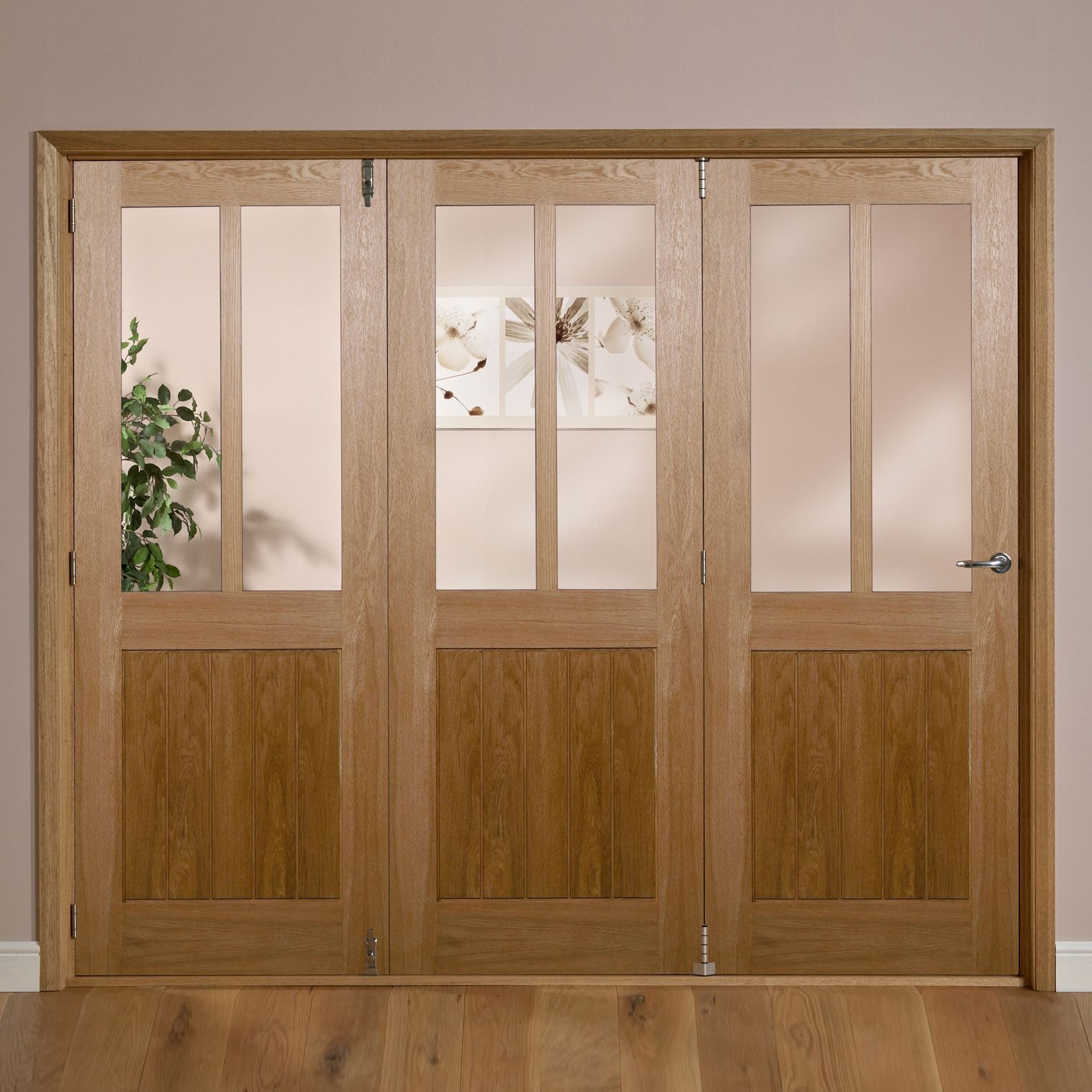 Freedom Laxford 2 Panel 2 Lite Oak Veneer Partially Glazed Internal Folding Door Lh, (H)2035mm (W)2374mm Price Comparisons | Compare The Build