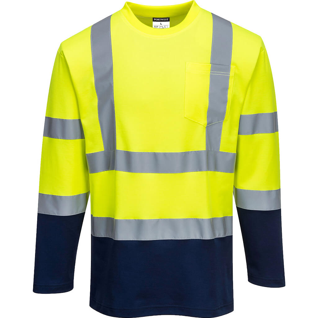 Portwest Hi Vis Cotton Comfort Contrast Long Sleeve T Shirt Yellow / Navy L Price Comparisons | Compare The Build