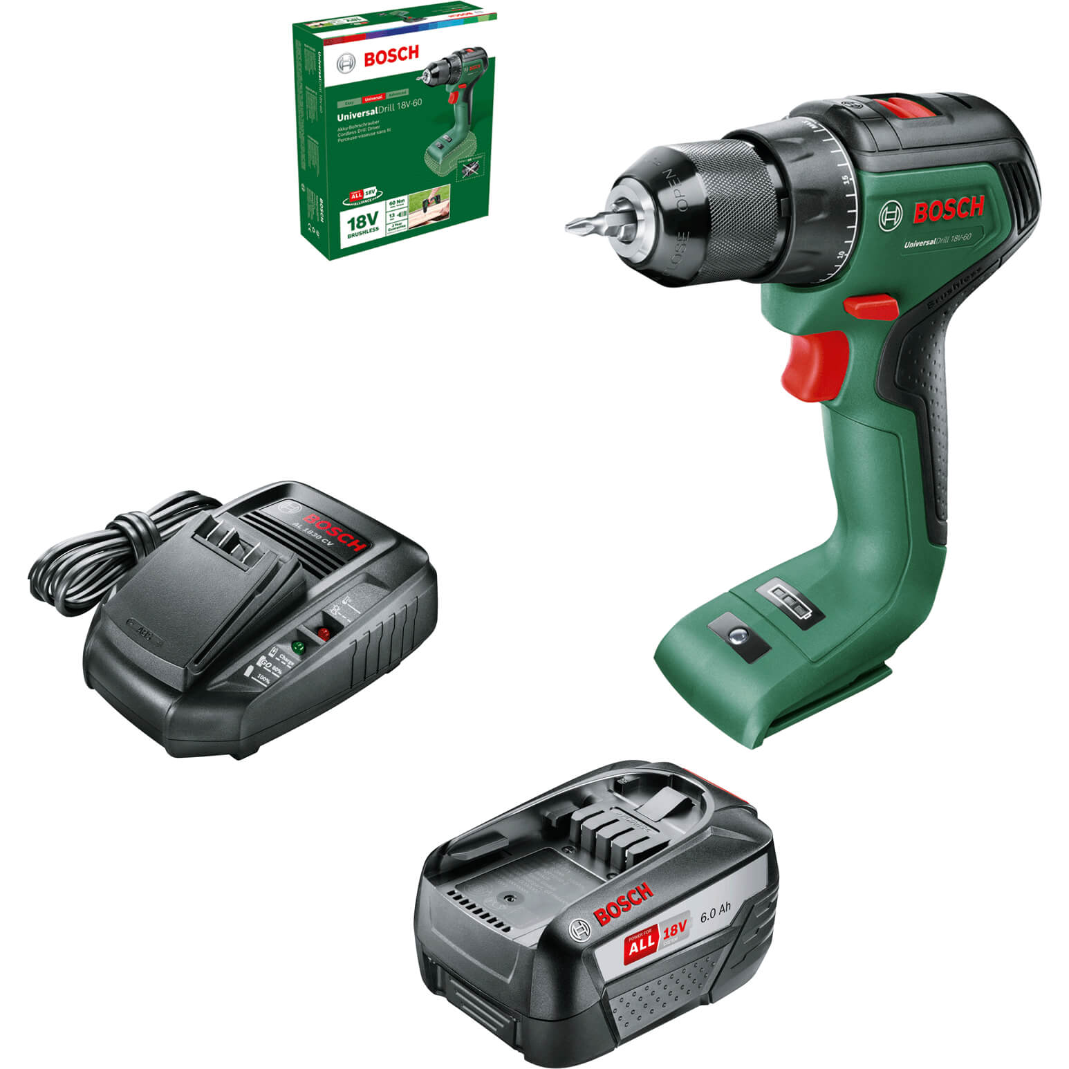 Bosch UNIVERSALDRILL 18V-60 18v Cordless Drill Driver 1 x 6ah Li-ion Charger No Case | Compare The Build