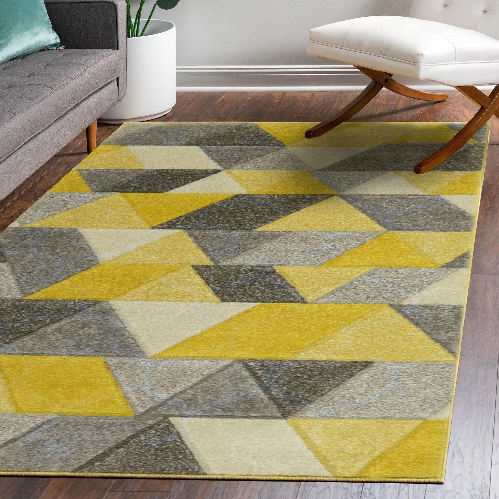 Portland Geometric Yellow & Grey Rug 150Cmx80Cm | Compare The Build