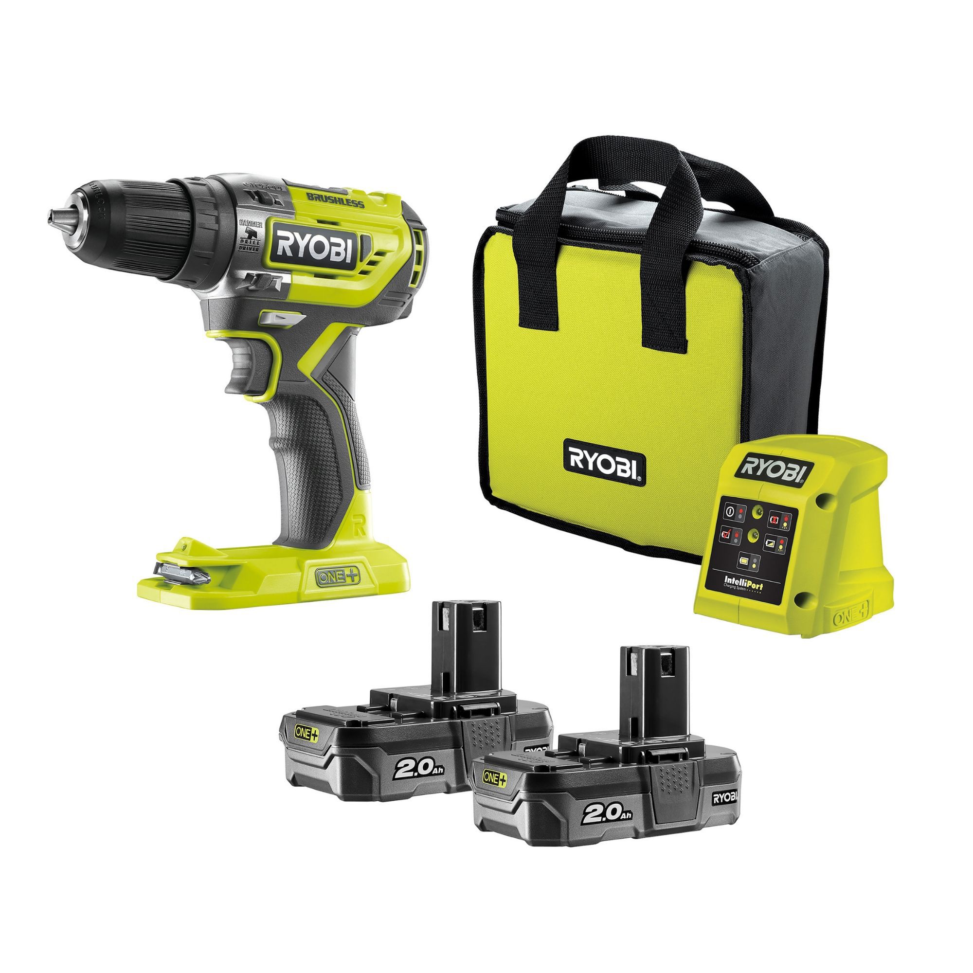 Ryobi ONE+ 18V 2Ah Li-ion Cordless Brushless Combi drill R18PD5-220S - 2 batteries included | Compare The Build