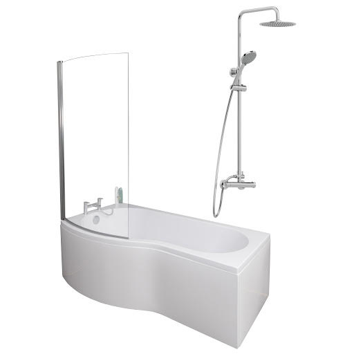 Ceramica P 1700 Left Shower Bath With Chrome Round Thermostatic Mixer Shower & Side Panel Price Comparisons | Compare The Build